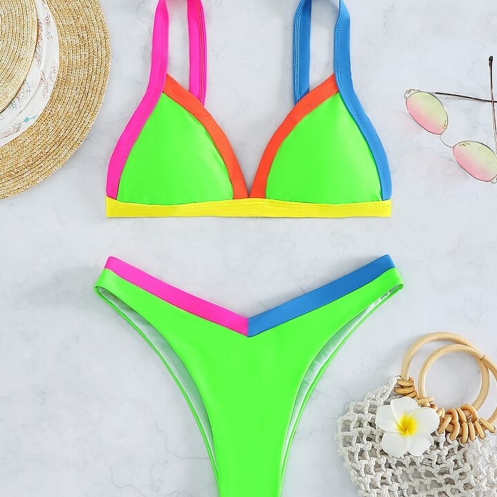 SHEIN Neon Colorblock Bikini